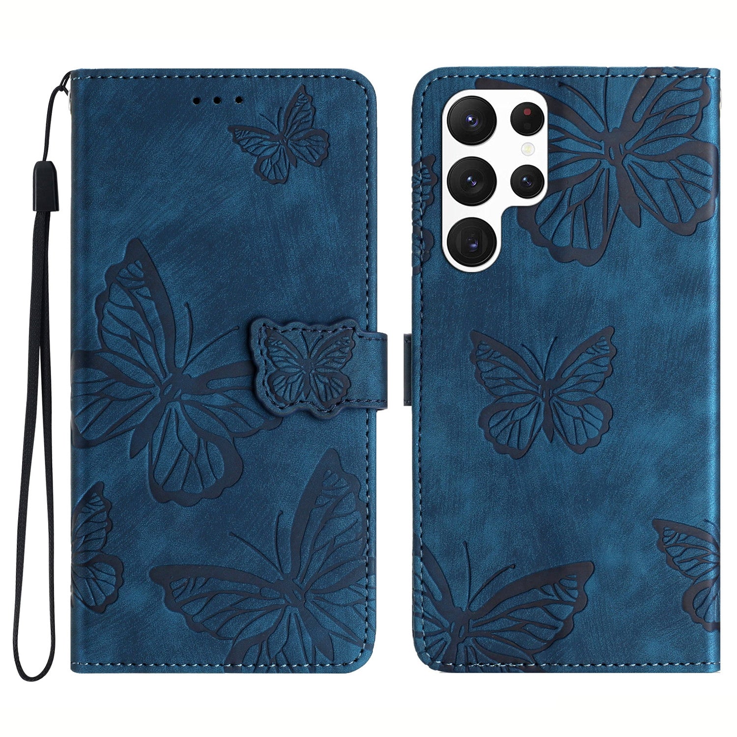 For Samsung Galaxy S22 Ultra 5G Shockproof Case Butterfly Imprinted Leather Wallet Case Skin-Touch Phone Cover For Samsung Galaxy S22 Ultra 5G Shockproof Case Butterfly Imprinted Leather Wallet Case Skin-Touch Phone Cover